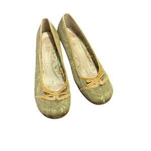 Mudd Green Gold Brocade Floral Bow Pumps Heels Women’s Size 10 Y2K